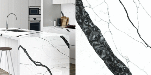 Quartz Calacatta Ajaccio, 2 cm, Alb