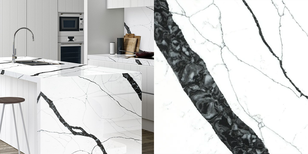 Quartz Calacatta Ajaccio, 2 cm, Alb