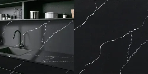 Quartz Calacatta Bron în proiect și detaliu de material