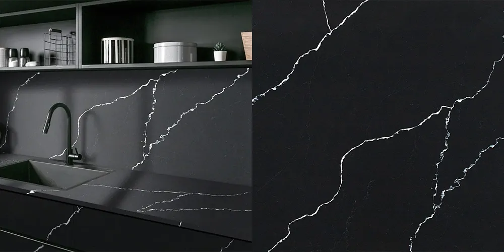 Quartz Calacatta Bron în proiect și detaliu de material